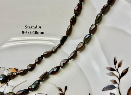 5-6x9-13 mm Dark Peacock Brown Color Freshwater Pearl Keshi Rice Nugget Beads High Luster Nugget Pearls #P3391