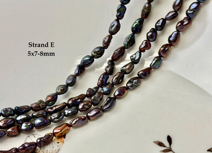 5-6x7-9 mm Dark Peacock Brown Color Freshwater Pearl Keshi Rice Nugget Beads High Luster Nugget Pearls #P3390