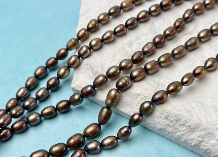 5x7 mm AAA Copper Brown Green Taupe Color Freshwater Rice/Oval Pearls High Luster Pearl Beads #P3384