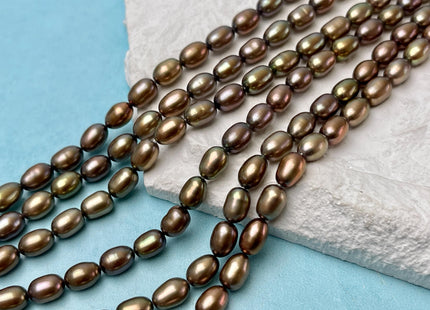 5x7 mm AAA Copper Brown Green Taupe Color Freshwater Rice/Oval Pearls High Luster Pearl Beads #P3384