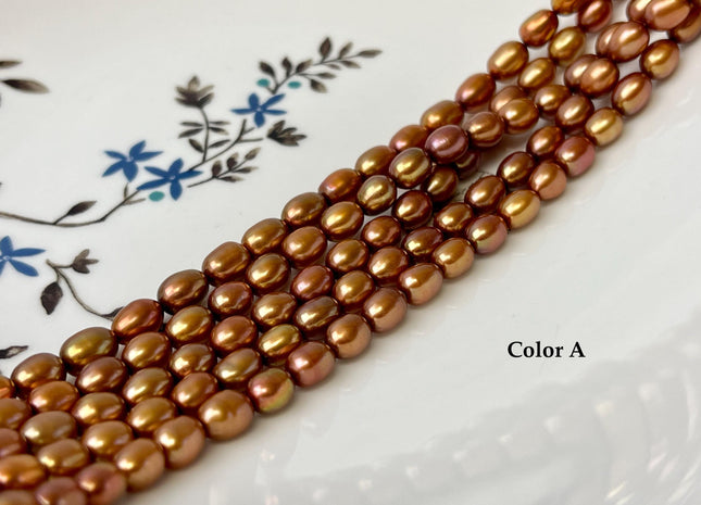 5x7 mm AAA Copper Brown Green Taupe Color Freshwater Rice/Oval Pearls High Luster Pearl Beads #P3384