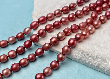 6.5-7.5x8-10 mm Burgundy Red Color Rice/Oval Freshwater Pearl Beads Freshwater Pearls #P3383