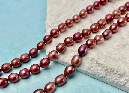 6.5-7.5x8-10 mm Burgundy Red Color Rice/Oval Freshwater Pearl Beads Freshwater Pearls #P3383