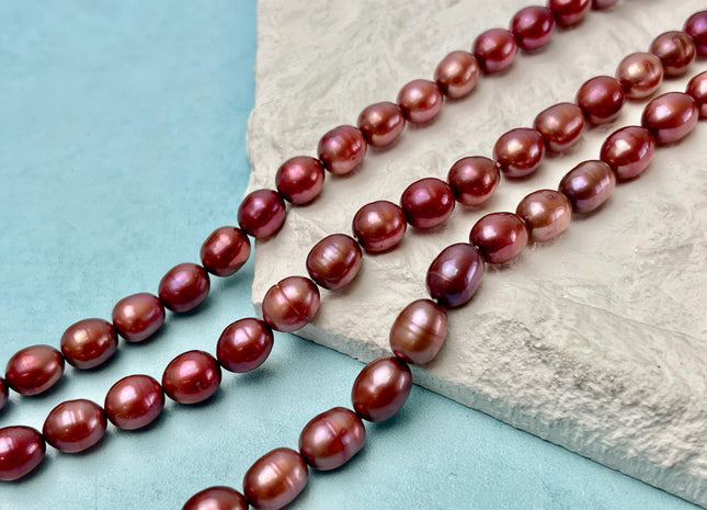 6.5-7.5x8-10 mm Burgundy Red Color Rice/Oval Freshwater Pearl Beads Freshwater Pearls #P3383
