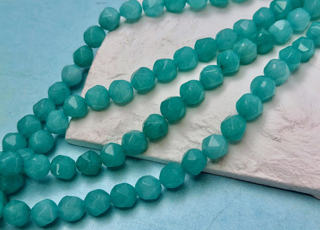 8 mm Faceted Star Cut Blue Green Color Quartz Gemstone Beads 15 Inches Strand 46 Beads #4805
