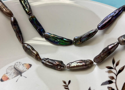 8-9.5x21-36mm AA Peacock Brown Color Biwa Stick Freshwater Pearl High Luster 15.5 Inches Strand #P3177