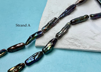 8-9.5x21-36mm AA Peacock Brown Color Biwa Stick Freshwater Pearl High Luster 15.5 Inches Strand #P3177