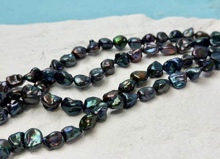 8-10 mm Dark Peacock Color Keshi Nugget Freshwater Pearl Center Drilled 15.5 Inches Strand 40 Pieces #P3305