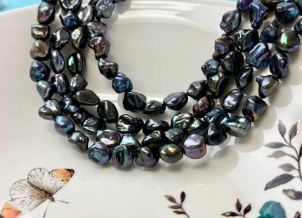 8-10 mm Dark Peacock Color Keshi Nugget Freshwater Pearl Center Drilled 15.5 Inches Strand 40 Pieces #P3305