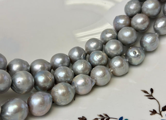 11-14 mm Gray Color Large Baroque Freshwater Pearl Beads High Luster Freshwater Baroque Pearls 29 Pieces #P3328