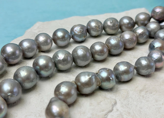 11-14 mm Gray Color Large Baroque Freshwater Pearl Beads High Luster Freshwater Baroque Pearls 29 Pieces #P3328