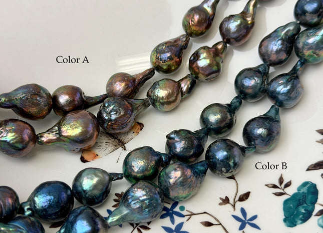 13-16x17-23 mm AA Teardrop Peacock and Greenish Peacock Baroque Freshwater Pearls #P3327