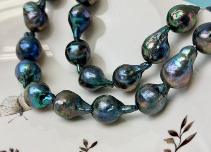 13-16x17-23 mm AA Teardrop Peacock and Greenish Peacock Baroque Freshwater Pearls #P3327