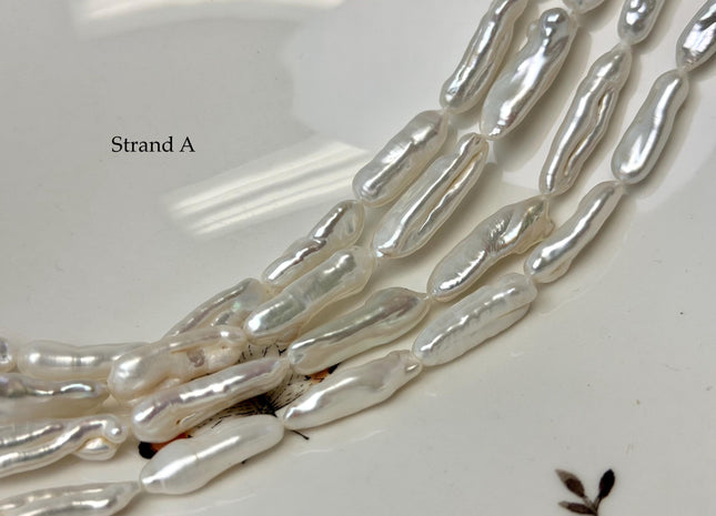 7-10x12-28 mm AA Natural White Biwa Stick Freshwater Pearls Genuine Natural White Stick Pearls Natural Freshwater Pearl Beads #P3324