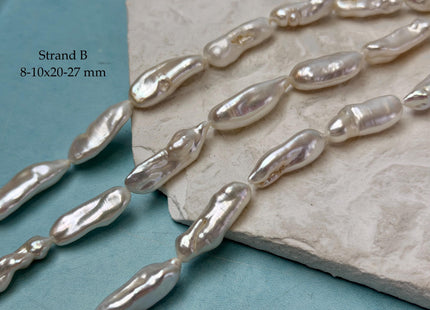 7-10x12-28 mm AA Natural White Biwa Stick Freshwater Pearls Genuine Natural White Stick Pearls Natural Freshwater Pearl Beads #P3324