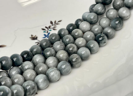 10 mm AAA Smooth Round Silvery Gray Black Eagle Eye Gemstones Natural Color Top Quality Round Eagle Eye Gemstone Loose Beads 38 Pieces #4766