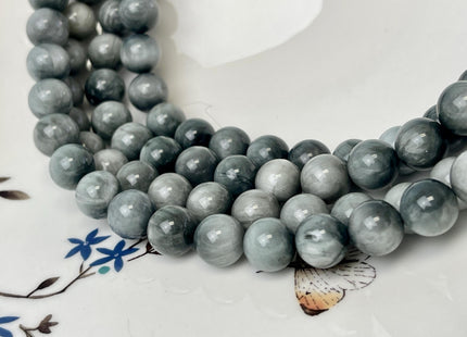 10 mm AAA Smooth Round Silvery Gray Black Eagle Eye Gemstones Natural Color Top Quality Round Eagle Eye Gemstone Loose Beads 38 Pieces #4766