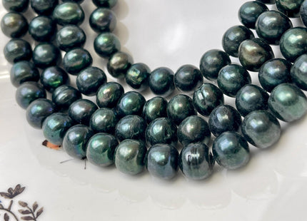 11-12 mm Dark Green Color Potato Freshwater Pearl Beads Genuine Cultured Freshwater Dark Green Colored Pearls 39 Pieces #P3343