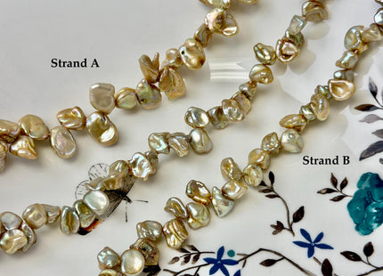 7-9x9-12 mm AA Champagne Color Freshwater Keshi Pearl Beads High Luster Keshi Top Drilled Pearls #P3394