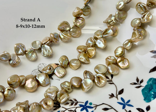 7-9x9-12 mm AA Champagne Color Freshwater Keshi Pearl Beads High Luster Keshi Top Drilled Pearls #P3394