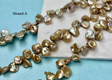7-9x9-12 mm AA Champagne Color Freshwater Keshi Pearl Beads High Luster Keshi Top Drilled Pearls #P3394