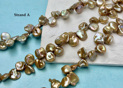 7-9x9-12 mm AA Champagne Color Freshwater Keshi Pearl Beads High Luster Keshi Top Drilled Pearls #P3394