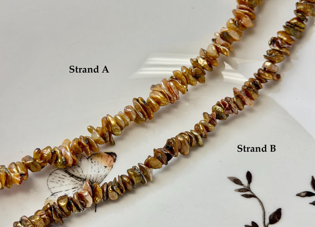 6-10 mm Rare Bronze Champagne Keshi Freshwater Pearl Beads Center Drilled Cornflakes Shape Keshi Chips Pearls #P3395