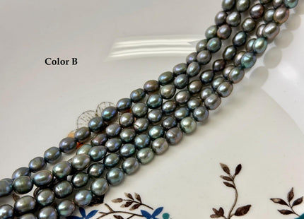 5.5-6x7 mm AA Green Gray Peacock Color Rice Freshwater Pearls High Luster Rice Pearls 55 Beads #P3396