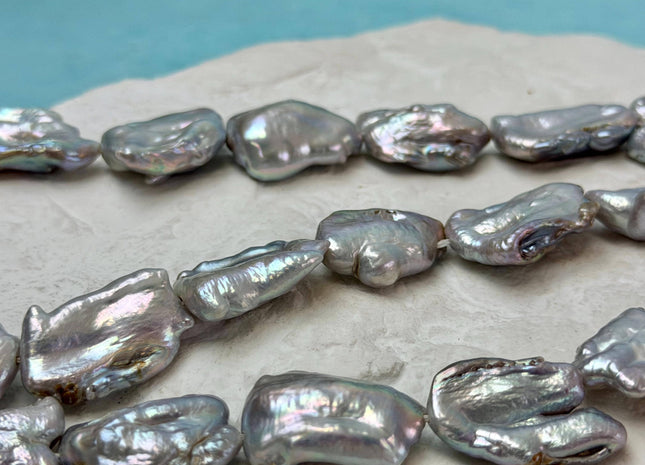 13-16x20-24 mm Gray Color Biwa Stick Freshwater Pearls Beads Biwa Freshwater Pearls Natural Irregular Biwa Stick Pearls 18 Pieces #P3321