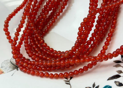 4 mm Smooth Round Red Carnelian Gemstone Beads 14.5 Inches Strand 90 Pieces #4758