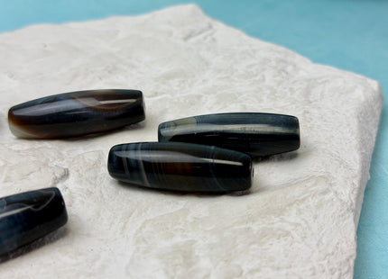 One Piece 13x38 mm AAA Dark Blue and White Wave Agate Gemstone Large 2.0mm Hole Barrel Beads 1.5 Inch Long #4759