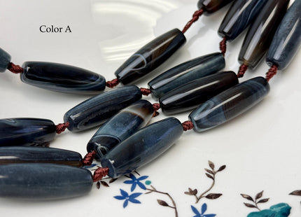 One Piece 13x38 mm AAA Dark Blue and White Wave Agate Gemstone Large 2.0mm Hole Barrel Beads 1.5 Inch Long #4759