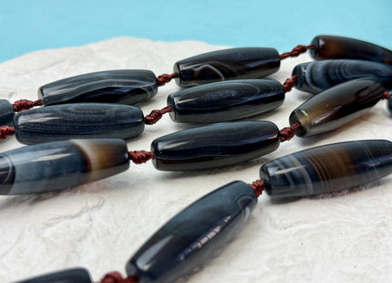 One Piece 13x38 mm AAA Dark Blue and White Wave Agate Gemstone Large 2.0mm Hole Barrel Beads 1.5 Inch Long #4759