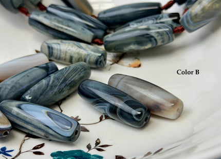 One Piece 13x38 mm AAA Dark Blue and White Wave Agate Gemstone Large 2.0mm Hole Barrel Beads 1.5 Inch Long #4759
