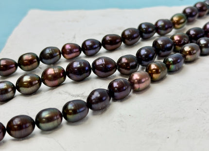 9-10x11-12mm Dark Brown Metallic Peacock Color Freshwater Rice/Oval Pearls 34 Beads #P3397