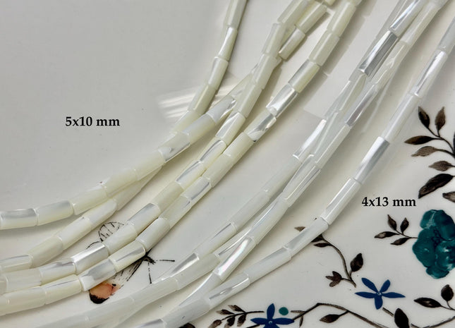 4x8-13 mm Tube Shape Natural Mother of Pearl Gemstone Beads Genuine White Mother of Pearl MOP Gemstones Loose Beads 15.5 Inches Strand #4118