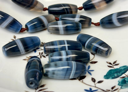 One Piece 9x31 mm AAA Blue and White Wave Agate Gemstone Large 2.0mm Hole Barrel Beads 1.5 Inch Long #4761