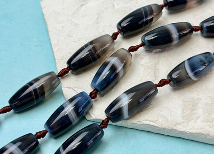 One Piece 9x31 mm AAA Blue and White Wave Agate Gemstone Large 2.0mm Hole Barrel Beads 1.5 Inch Long #4761