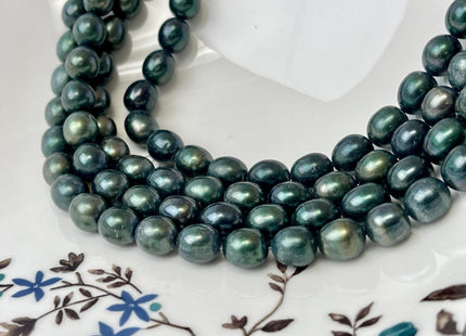 8-9x9-10 mm Dark Green Color Freshwater Rice/Oval Pearls Freshwater Pearls 41 Pieces #P3344