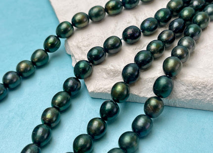 8-9x9-10 mm Dark Green Color Freshwater Rice/Oval Pearls Freshwater Pearls 41 Pieces #P3344
