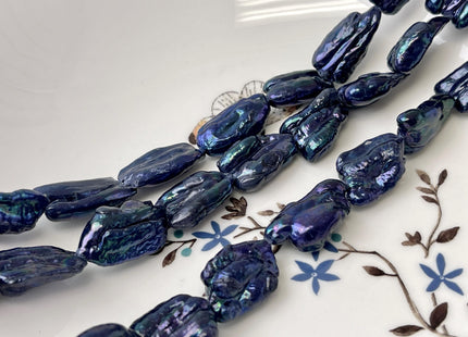 10-14x15-21 mm AA Purplish Peacock Blue Biwa Stick Freshwater Pearl Beads Biwa Keshi Pearls 21 Pieces #P3346