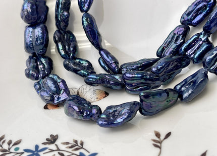 10-14x15-21 mm AA Purplish Peacock Blue Biwa Stick Freshwater Pearl Beads Biwa Keshi Pearls 21 Pieces #P3346