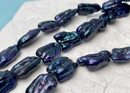 10-14x15-21 mm AA Purplish Peacock Blue Biwa Stick Freshwater Pearl Beads Biwa Keshi Pearls 21 Pieces #P3346