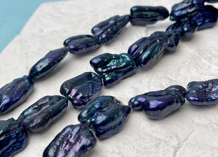 10-14x15-21 mm AA Purplish Peacock Blue Biwa Stick Freshwater Pearl Beads Biwa Keshi Pearls 21 Pieces #P3346