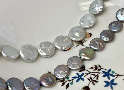 14-15 mm Silver Gray Or Dark Gray Coin Freshwater Pearl Beads Genuine Gray Flat Coin Freshwater Pearl Beads #91
