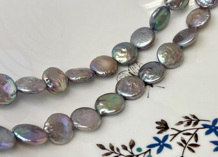 14-15 mm Silver Gray Or Dark Gray Coin Freshwater Pearl Beads Genuine Gray Flat Coin Freshwater Pearl Beads #91