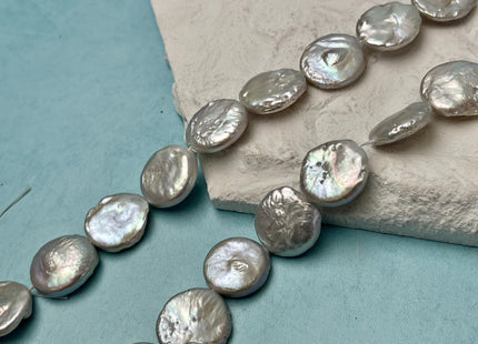 14-15 mm Silver Gray Or Dark Gray Coin Freshwater Pearl Beads Genuine Gray Flat Coin Freshwater Pearl Beads #91