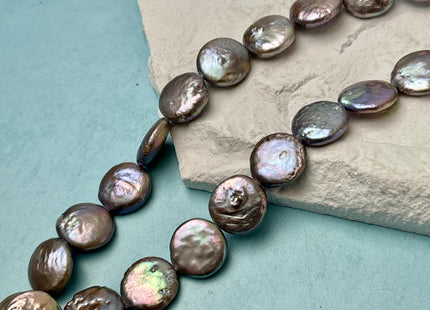 14-15 mm Silver Gray Or Dark Gray Coin Freshwater Pearl Beads Genuine Gray Flat Coin Freshwater Pearl Beads #91