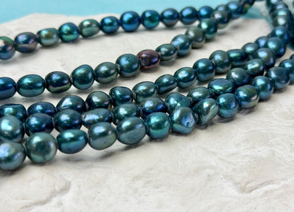 8x8.5-10 mm AA Teal Blue Peacock Color Rice Nugget Freshwater Pearls Large 2.1 mm Hole Lustrous Rice Nugget Pearl Beads 43 Pieces #P3332