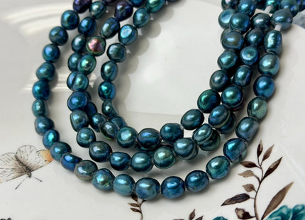 8x8.5-10 mm AA Teal Blue Peacock Color Rice Nugget Freshwater Pearls Large 2.1 mm Hole Lustrous Rice Nugget Pearl Beads 43 Pieces #P3332